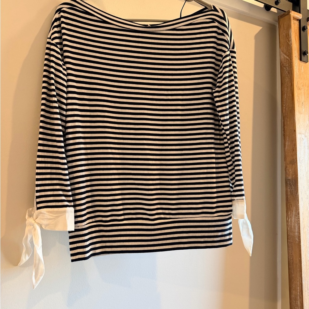Maette Black and White Striped Top